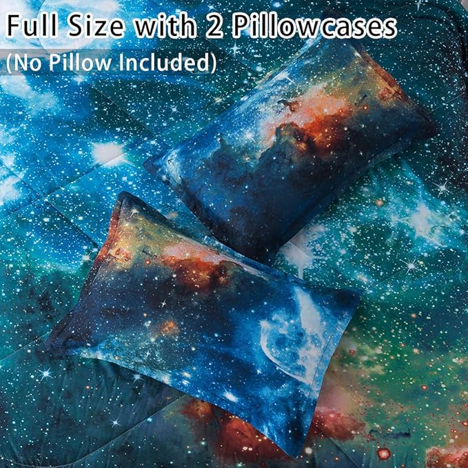 Litanika 3D Galaxy Comforter Full(79x90lnch), 3 Pieces(1 Galaxy Comforter, 2 Pillowcases), Universe Outer Space Bedding Set, Microfiber Comforter Set for Kid Boy Girl Teen - LeafyLoom