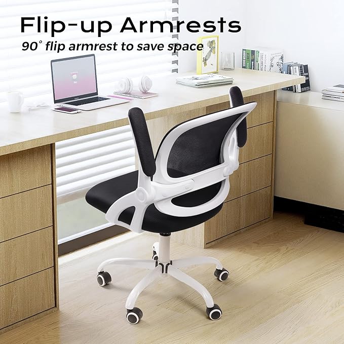KERDOM Office Chair, Ergonomic Desk Chair, Mesh Computer Chair Height Adjustable, Comfy Swivel Task Chair with Wheels and Flip-up Arms - LeafyLoom