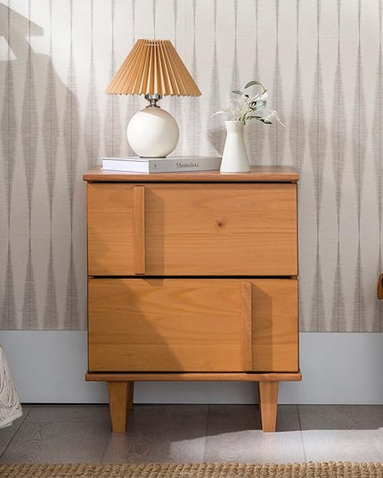 Walker Edison Sprague Contemporary Detailed Drawer Solid Wood Nightstand, 20 Inch, Caramel - LeafyLoom