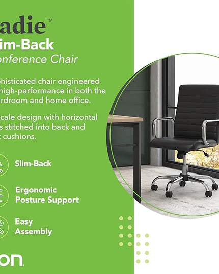Sadie Executive Computer Chair- Fixed Arm for Office Desk, Black Leather with Chrome Accents (HVST511) - LeafyLoom