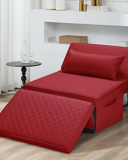 Sofa Bed, 4 in 1 Multi-Function Folding Ottoman Breathable Linen Couch Bed with Adjustable Backrest Modern Convertible Chair for Living Room Apartment Office,Squared-Linen Red - LeafyLoom