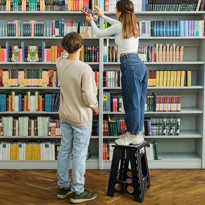 Delxo 17.5 Inch Folding Step Stool, Heavy Duty Foldable Stool for Adults,Premium Portable Collapsible Plastic Step Stool,Non Slip Folding Stools for Kitchen Bathroom Bedroom Up to 400LBS,(Black 1PC) - LeafyLoom