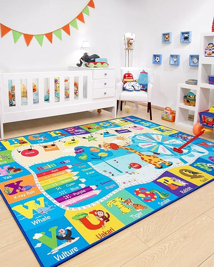 Chicrug Educational Kid Area Rug for Playroom, 4x6 Feet TPR Non Slip Kids Classroom Carpet Rug for Learning ABC Animal, Shape Color Fruit, Washable Play Mat Rug for Children Nursery Toddler Room Decor - LeafyLoom
