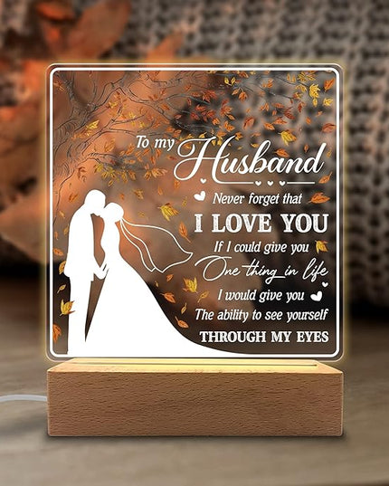 to My Husband I Love You Acrylic Night Light Gifts for Husband on Wedding, Anniversary, Valentine's Day, Christmas from Wife - LeafyLoom