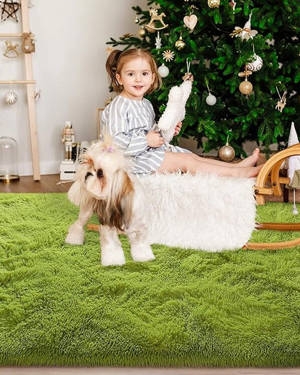 Super Soft Fluffy Shaggy Rugs for Living Room Bedroom, Fuzzy Plush Area Rugs for Girls Kids Room Nursery Home Decor, Furry Dorm Rug Cute Non-Slip Indoor Floor Carpet 4x5.9 Feet, Green - LeafyLoom