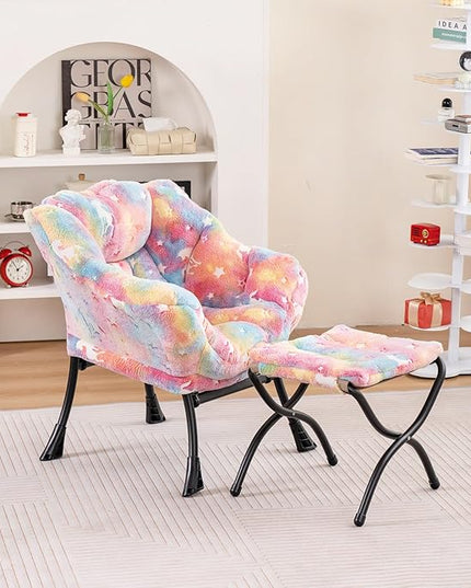 Welnow Toddler Kids Lazy Chair with Ottoman, Glow in The Dark Accent Comfy Lounge Children Armchair Couch with Removable Cover, Detachable Reading Chair with Footrest for Boy or Girl - LeafyLoom
