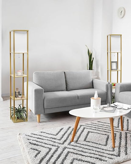 Simple Designs LF1014-TAN Etagere Organizer Storage Shelf Linen Shade Floor Lamp, Tan - LeafyLoom