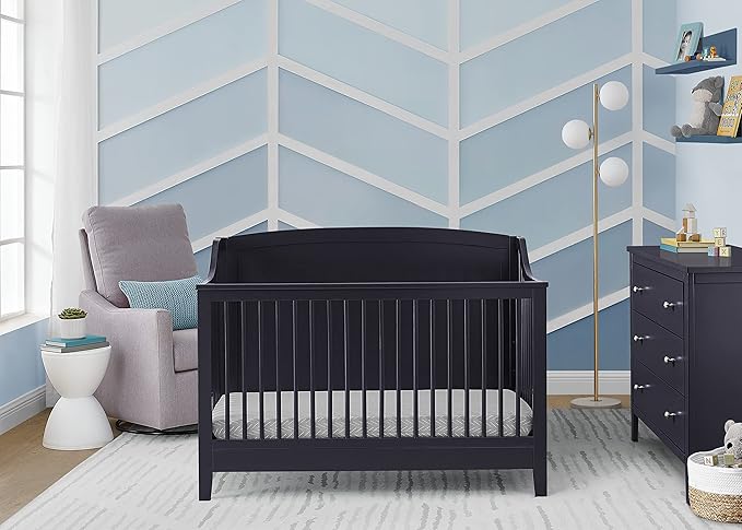 Delta Children Campbell 6-in-1 Convertible Crib - Greenguard Gold Certified, Midnight Grey - LeafyLoom