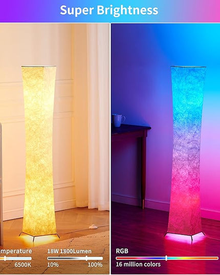 chiphy Floor Lamp, RGB 52'' Standing Lamps, 7 Colors Changing and Dimmable LED Bulbs, Remote Control and White Fabric Shade, Modern for Bedroom, Living Room and Play Room - LeafyLoom