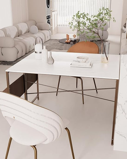 Pamray 47 Inch Computer Desk Small Spaces Desk with Storage Bag for Bedroom Writing and Home Office Work Small Study Desk Table White - LeafyLoom