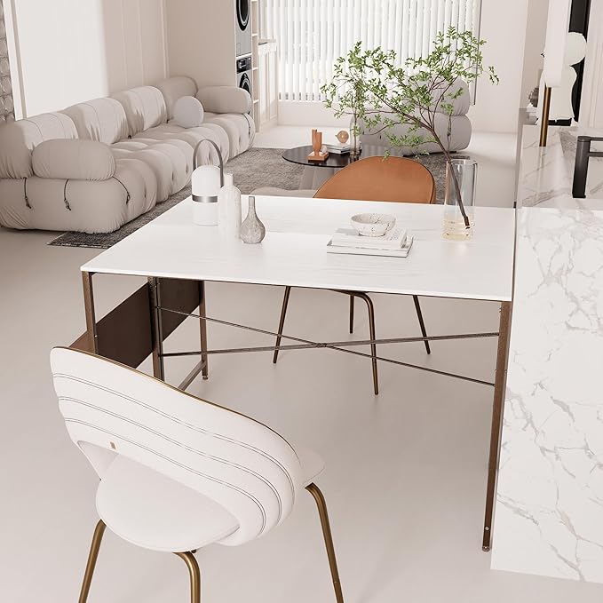 Pamray 47 Inch Computer Desk Small Spaces Desk with Storage Bag for Bedroom Writing and Home Office Work Small Study Desk Table White - LeafyLoom