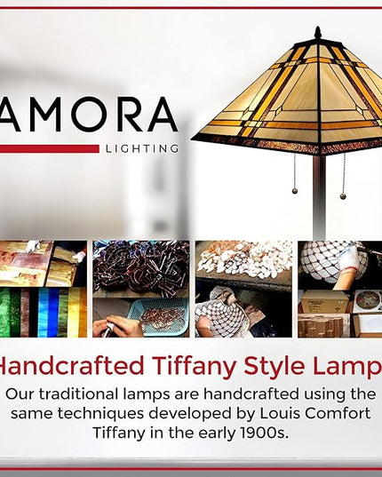 Amora Tiffany Floor Lamp Torchiere - Vintage Standing Light Floor Lamp - 61” Tall Floor Stained Glass Lamp - Tiffany Floor Lamps for Living Room - LeafyLoom