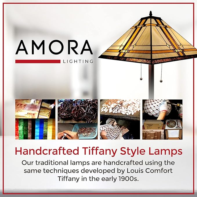 Amora Tiffany Floor Lamp Torchiere - Vintage Standing Light Floor Lamp - 61” Tall Floor Stained Glass Lamp - Tiffany Floor Lamps for Living Room - LeafyLoom