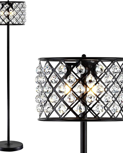 JONATHAN Y JYL9000B Elizabeth 60" Crystal/Metal LED Floor Lamp, Contemporary, Modern, Transitional, Elegant, Office, Living Room, Family Room, Dining Room, Bedroom, Hallway, Foyer, Bronze/Clear - LeafyLoom