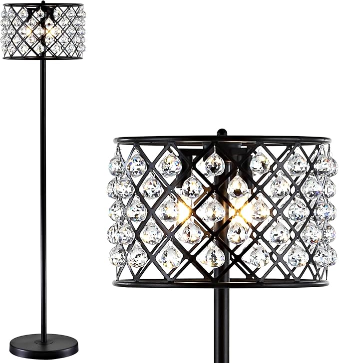 JONATHAN Y JYL9000B Elizabeth 60" Crystal/Metal LED Floor Lamp, Contemporary, Modern, Transitional, Elegant, Office, Living Room, Family Room, Dining Room, Bedroom, Hallway, Foyer, Bronze/Clear - LeafyLoom