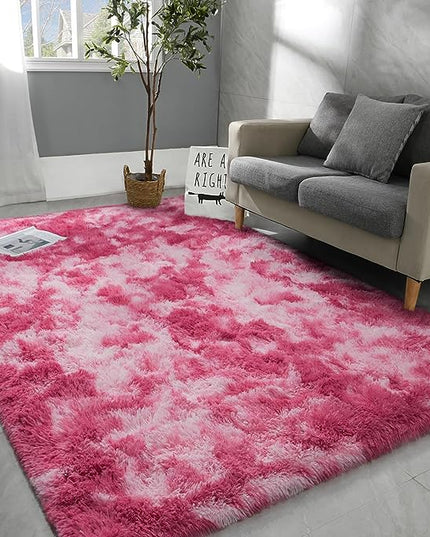 6x9 Large Area Rugs for Living Room, Super Soft Fluffy Modern Bedroom Rug, Tie-Dyed Blush Pink Indoor Shag Fuzzy Carpets for Girls Kids Nursery Room Home Decor - LeafyLoom