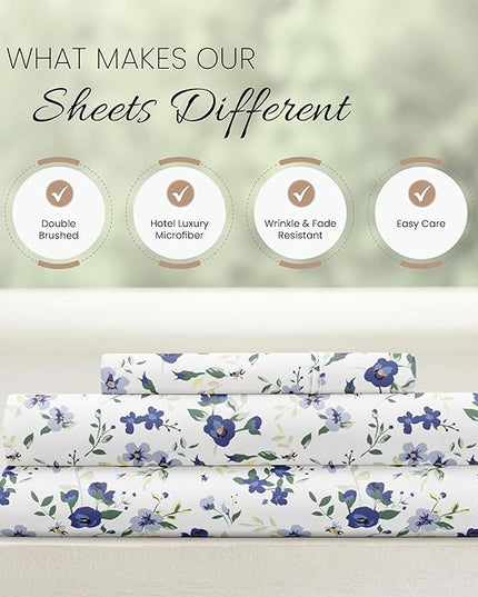 Linen Market 3 Piece Twin Sheets (Light Blue Floral) - Sleep Better Than Ever with These Ultra-Soft & Cooling Bed Sheets for Your Twin Size Bed - Deep Pocket Fits 16" Mattress - LeafyLoom