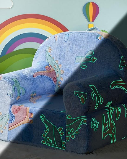 Toddler Chair Kids Plush Chair Kids Sofa Sherpa Kids Chairs, Toddler Couch Bean Bag Chairs for Kids Gaming Chair for Kids Glow in The Dark, Dinosaur - LeafyLoom