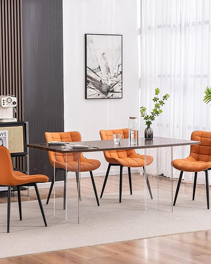 YOUTASTE Dining Chairs Set of 2, PU Leather Upholstered Modern Armless Dining Room Chair with Back Metal Legs, Kitchen Dinner Accent Guest Chairs for Vanity Reception Waiting Room,Orange Camel - LeafyLoom