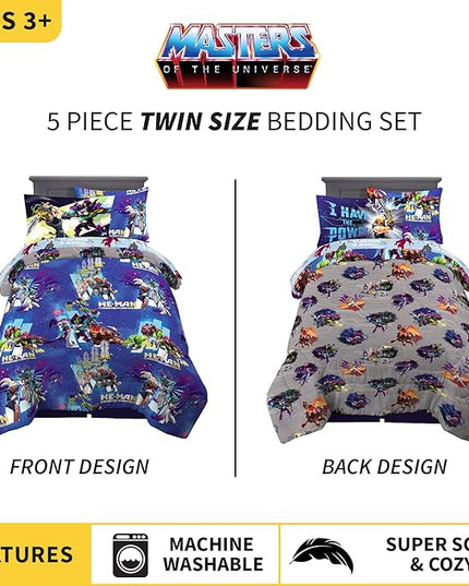 Franco Kids Bedding Super Soft Comforter and Sheet Set with Sham, 5 Piece Twin Size, He-Man and the Masters of the Universe - LeafyLoom