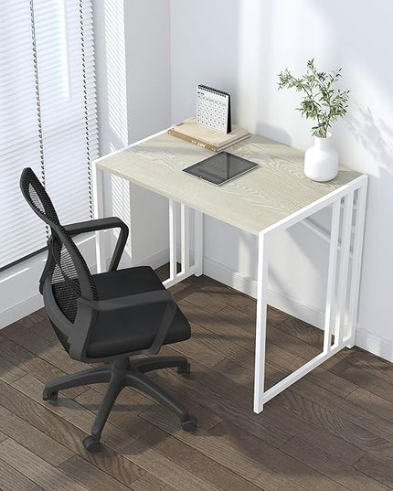 32 inch Small Folding Desk, Writing Gaming Computer Camping Desk for Small Spaces, No Assembly Required Home Office Desk, Natural and White - LeafyLoom