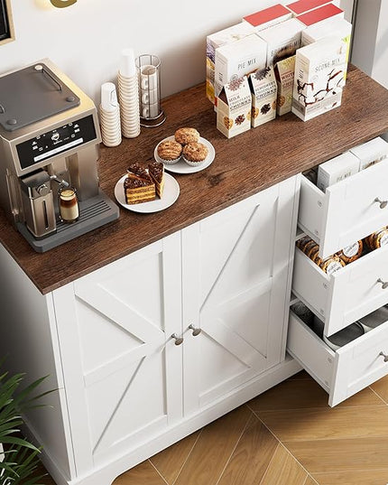 Farmhouse Buffet Cabinet with Storage, 41.3" Kitchen Cabinet with 3 Drawers and Shelves, Storage Cabinet or Kitchen, Home bar - LeafyLoom