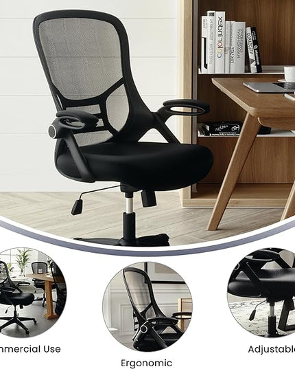 Flash Furniture Porter High Back Black Mesh Ergonomic Swivel Office Chair with Black Frame and Flip-up Arms - LeafyLoom