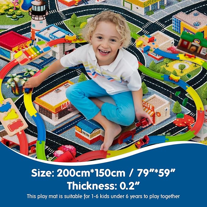 Car Mat for Kids Toy Cars 59X79 Inch Kids Rug,Car Rug Play Mat for Kids,Play Rug for Kids Playroom Bedroom,Road Traffic Kids Play Area Rug Non-Slip Backing, Kids Carpet Playmat Toddler Boys,Children - LeafyLoom