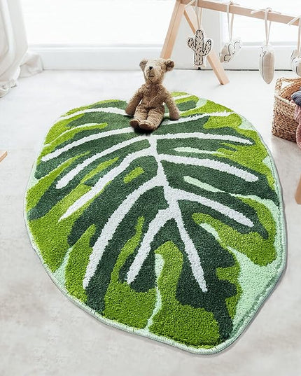 Kids Rug Green Leaf Area Rug for Nursery Cute Bath Mat Non Slip Small Preppy Carpet for Bedroom Bathroom Children Playroom Boho Home Decor Washable 2.6'x4' - LeafyLoom