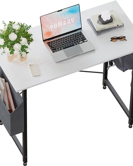 Pamray 32 Inch Computer Desk for Small Spaces with Storage Bag, Home Office Work Desk with Headphone Hook, Small Office Desk Study Writing Table - LeafyLoom