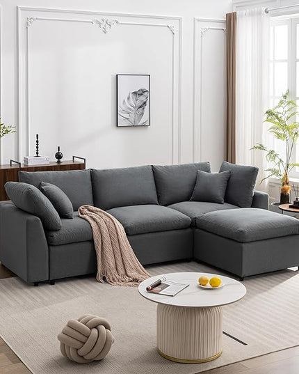 104.3" L-Shaped Convertible Sectional Sofa with Reversible Sleeper Chaise, Down Filled Upholstery Corner Couch w/Armrest for Living Room, Apartment, Office, Dark Gray, 104.3 Inch - LeafyLoom