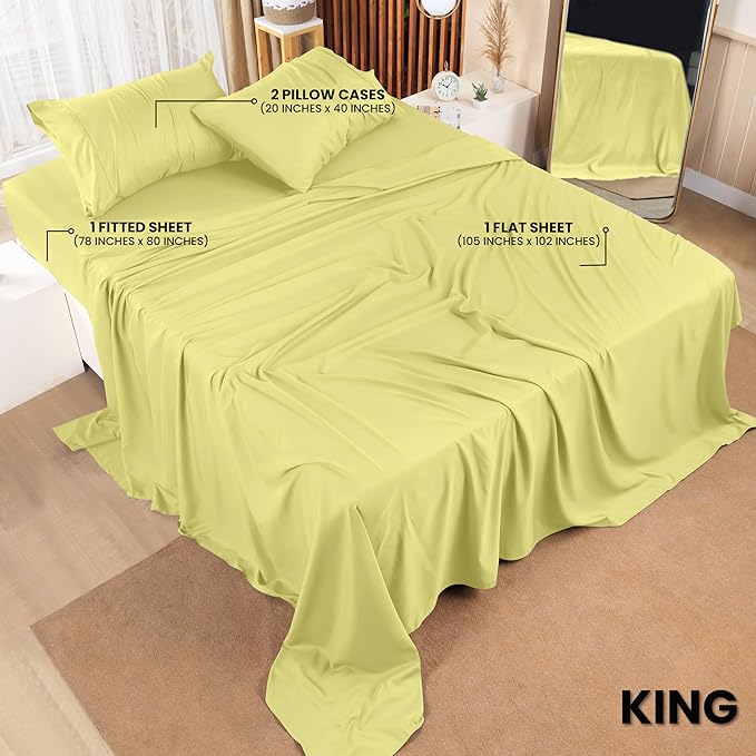 Utopia Bedding King Bed Sheets Set - 4 Piece Bedding - Brushed Microfiber - Shrinkage and Fade Resistant - Easy Care (King, Yellow) - LeafyLoom