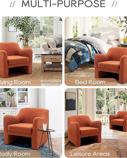 COLAMY Modern Accent Chair for Living Room,Living Room Chair,Soft Padded Armchair with Back,Comfy Lamb Wool Fabric Accent Chair with Back, Red - LeafyLoom