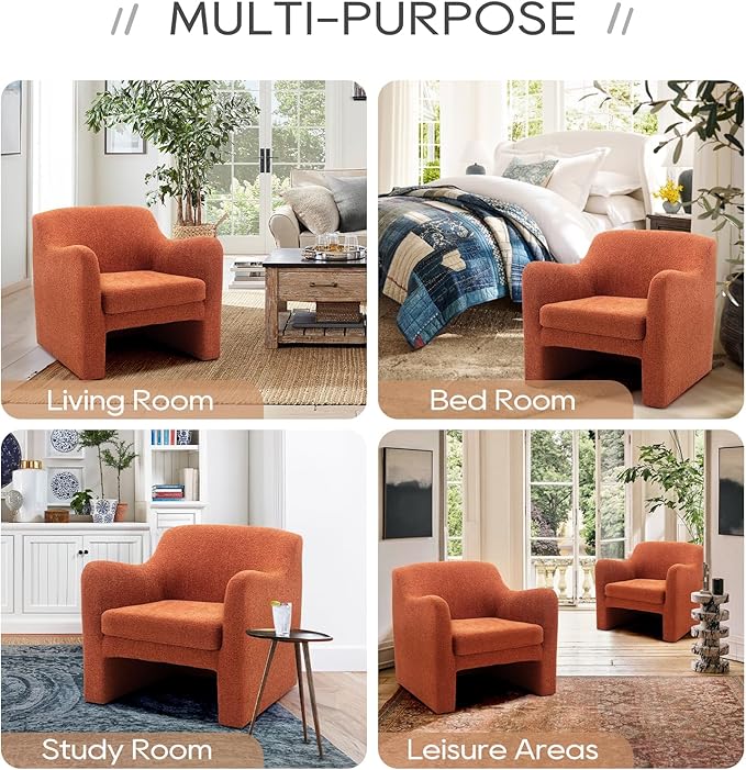 COLAMY Modern Accent Chair for Living Room,Living Room Chair,Soft Padded Armchair with Back,Comfy Lamb Wool Fabric Accent Chair with Back, Red - LeafyLoom