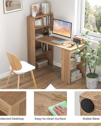 Computer Desk with Shelves, Natural - LeafyLoom