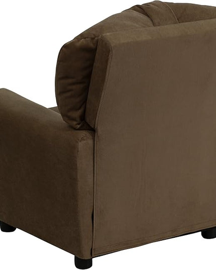 Flash Furniture Chandler Microfiber Kids Recliner with Cup Holder and Safety Recline, Contemporary Reclining Chair for Kids, Supports up to 90 lbs., Brown - LeafyLoom