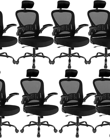 Office Chair Ergonomic Desk Chair Comfort Adjustable Height with Wheels，Lumbar Support Mesh Swivel Computer Home Office Study Task Chair Black (Black, 8 Pack) - LeafyLoom