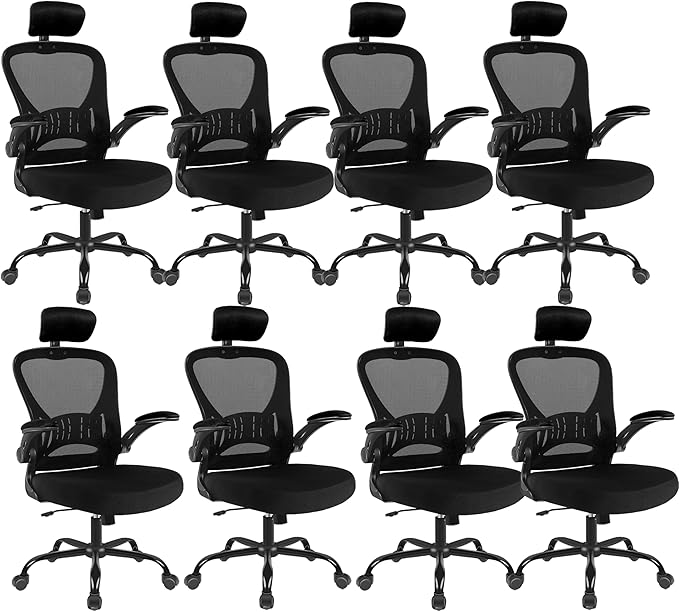 Office Chair Ergonomic Desk Chair Comfort Adjustable Height with Wheels，Lumbar Support Mesh Swivel Computer Home Office Study Task Chair Black (Black, 8 Pack) - LeafyLoom