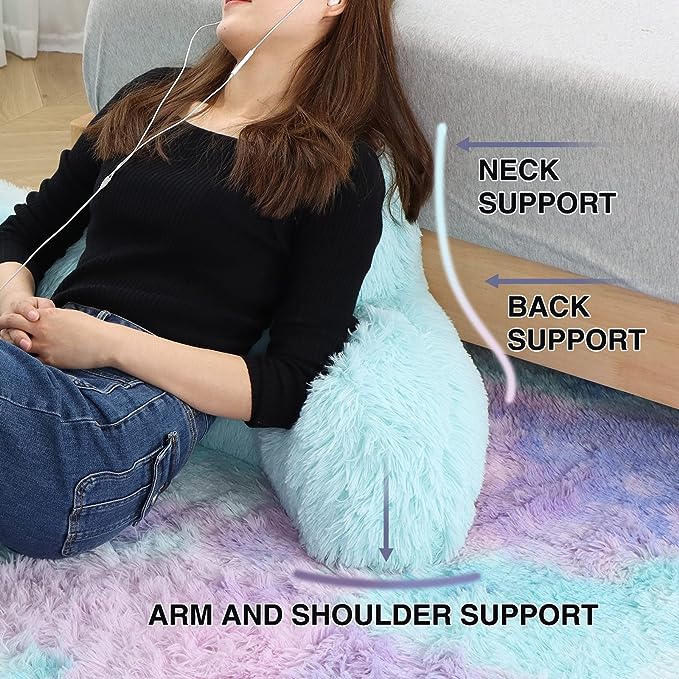 A Nice Night Faux Fur Reading Pillow Bed Wedge Large Adult Children Backrest with Arms Back Support for Sitting Up in Bed / Couch for Bedrest,Gray (Standard) - LeafyLoom
