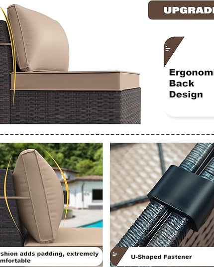 Patio Furniture Set Sofa 12-Pieces Wicker Sectional Sofa Set, Outdoor Furniture Rattan Patio Conversation Set with Thickened Cushions and Glass Coffee Table, Sand - LeafyLoom