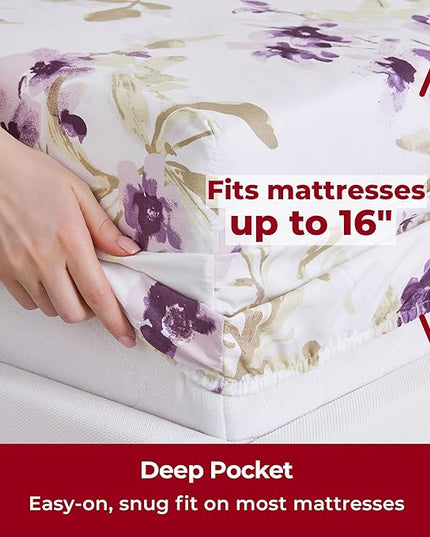 Mellanni California King Sheets Set - 4 PC Iconic Collection Bedding Sheets & Pillowcases - Hotel Luxury, Extra Soft, Cooling Bed Sheets - Deep Pocket up to 16 inch (Cal King, Madison Purple) - LeafyLoom