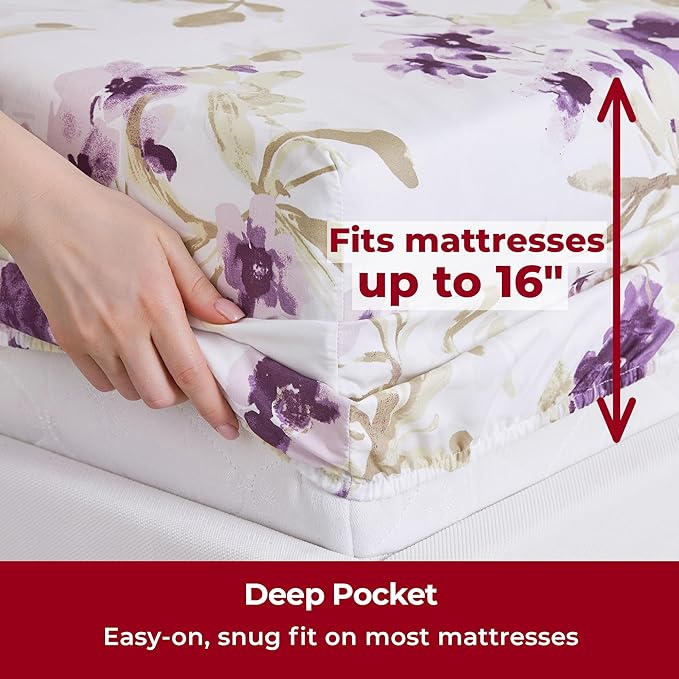 Mellanni Twin XL Sheets Set - 3 PC Iconic Collection Bedding Sheets & Pillowcases - Hotel Luxury, Extra Soft, Cooling Bed Sheets - Deep Pocket up to 16 inch (Twin Extra Long, Madison Purple) - LeafyLoom