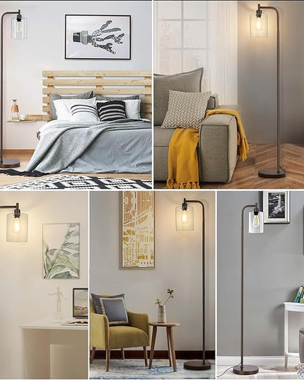 MAXvolador Industrial Floor Lamp, Modern Standing Lamps with Hanging Clear Glass Shade, Classic Reading Tall Pole Light for Living Room Bedroom, Brown - LeafyLoom