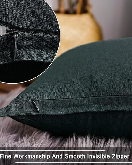 Jeanerlor Pack of 2 24 x 24 Inch Cotton Linen Soft Soild Decorative Square Throw Pillow Covers Green Cushion Case Set for Bedroom/Sofa/Car 60 x 60 cm, Dark Green - LeafyLoom