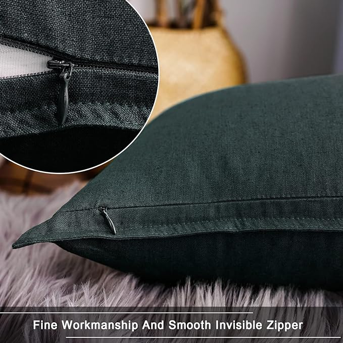 Jeanerlor Pack of 2 24 x 24 Inch Cotton Linen Soft Soild Decorative Square Throw Pillow Covers Green Cushion Case Set for Bedroom/Sofa/Car 60 x 60 cm, Dark Green - LeafyLoom
