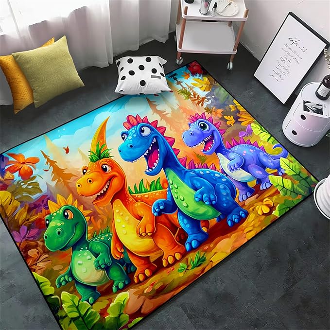 Dinosaur Rug for Boys Room - Colorful Cute Dino Rug for Room Kids Carpet for Bedroom Boys Bedroom Rug Cartoon Dinosaur Rug Cute Dinosaur Rugs for Boys Bedroom,4'5''×6' - LeafyLoom