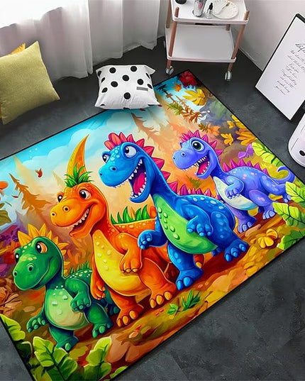 Dinosaur Rug for Boys Room - Colorful Cute Dino Rug for Room Kids Carpet for Bedroom Boys Bedroom Rug Cartoon Dinosaur Rug Cute Dinosaur Rugs for Boys Bedroom,3'×5' - LeafyLoom