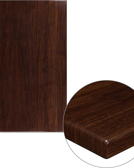 Flash Furniture Glenbrook 30" x 48" Rectangular High-Gloss Walnut Resin Table Top with 2" Thick Edge - LeafyLoom