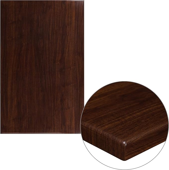Flash Furniture Glenbrook 30" x 48" Rectangular High-Gloss Walnut Resin Table Top with 2" Thick Edge - LeafyLoom