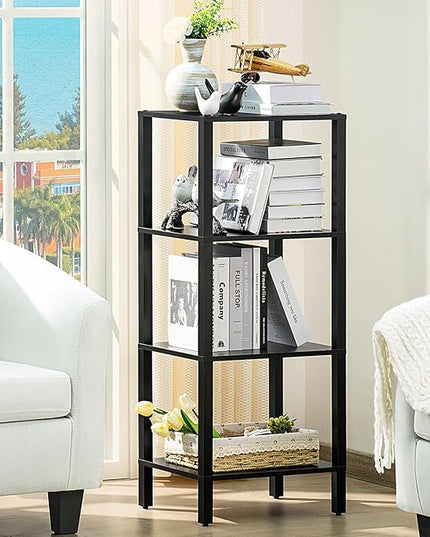 4 Tier Tall Wooden Bookshelf with Storage, Narrow Bookcase for Small Space, Small Book Shelf for Living Room, Office, Bedroom, Kitchen, Industrial, Black - LeafyLoom